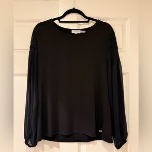 NWT Calvin Klein Black Elegant Blouse with Sheer Sleeves Size L